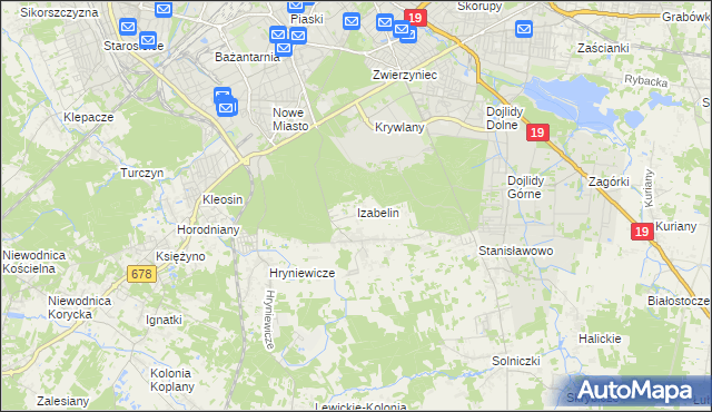 mapa Izabelin gmina Juchnowiec Kościelny, Izabelin gmina Juchnowiec Kościelny na mapie Targeo