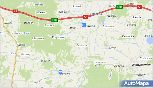 mapa Jabłonna gmina Władysławów, Jabłonna gmina Władysławów na mapie Targeo