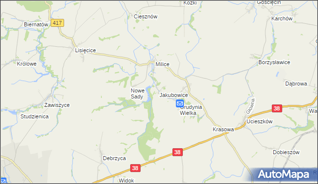 mapa Jakubowice gmina Pawłowiczki, Jakubowice gmina Pawłowiczki na mapie Targeo