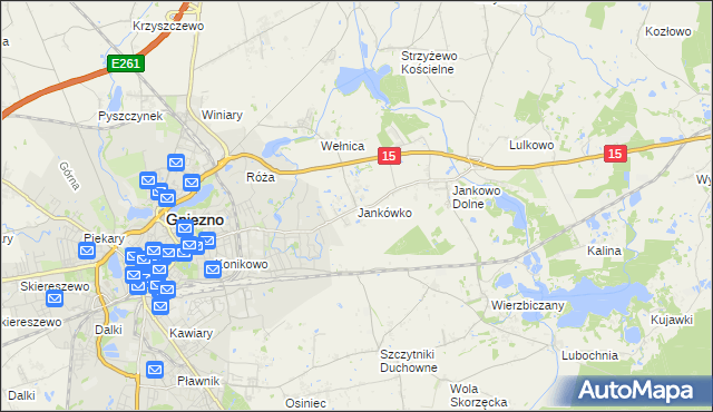 mapa Jankówko gmina Gniezno, Jankówko gmina Gniezno na mapie Targeo