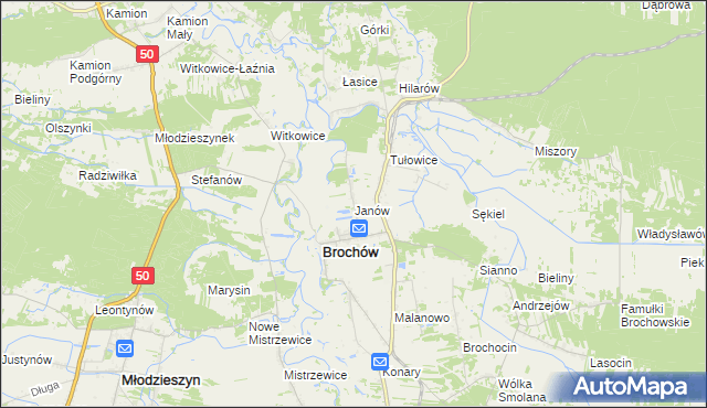 mapa Janów gmina Brochów, Janów gmina Brochów na mapie Targeo