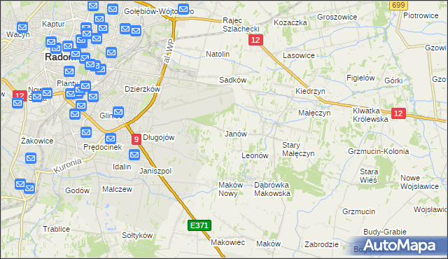 mapa Janów gmina Skaryszew, Janów gmina Skaryszew na mapie Targeo