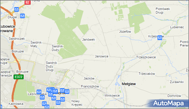 mapa Janowice gmina Mełgiew, Janowice gmina Mełgiew na mapie Targeo