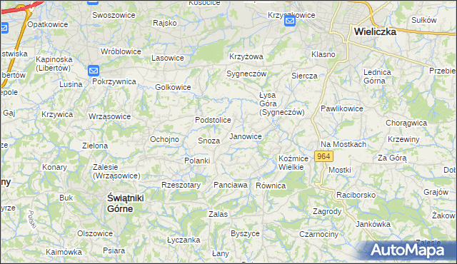 mapa Janowice gmina Wieliczka, Janowice gmina Wieliczka na mapie Targeo