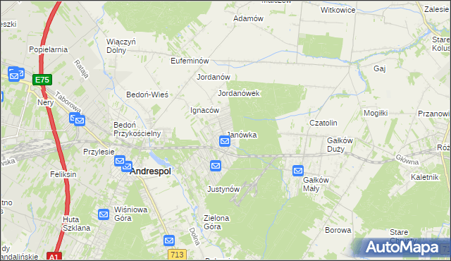 mapa Janówka gmina Andrespol, Janówka gmina Andrespol na mapie Targeo