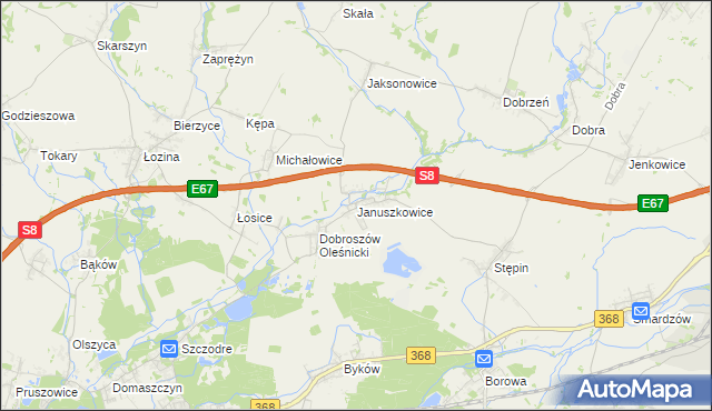 mapa Januszkowice gmina Długołęka, Januszkowice gmina Długołęka na mapie Targeo