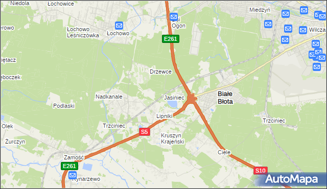 mapa Jasiniec gmina Białe Błota, Jasiniec gmina Białe Błota na mapie Targeo