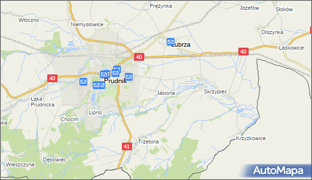 mapa Jasiona gmina Lubrza, Jasiona gmina Lubrza na mapie Targeo