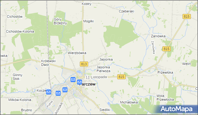 mapa Jasionka gmina Parczew, Jasionka gmina Parczew na mapie Targeo