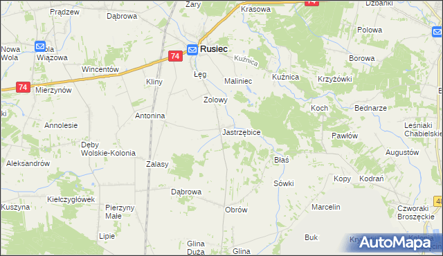 mapa Jastrzębice, Jastrzębice na mapie Targeo