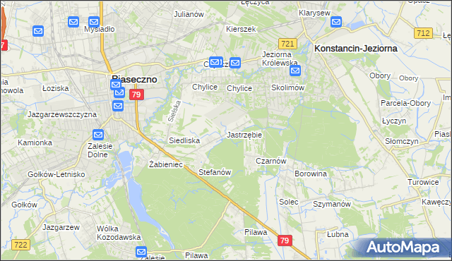 mapa Jastrzębie gmina Piaseczno, Jastrzębie gmina Piaseczno na mapie Targeo