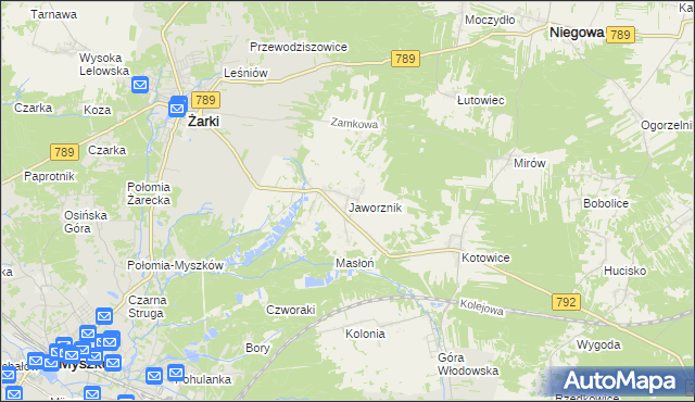 mapa Jaworznik gmina Żarki, Jaworznik gmina Żarki na mapie Targeo