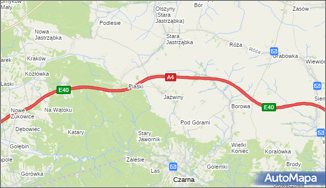 mapa Jaźwiny gmina Czarna, Jaźwiny gmina Czarna na mapie Targeo