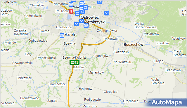 mapa Jędrzejów gmina Bodzechów, Jędrzejów gmina Bodzechów na mapie Targeo