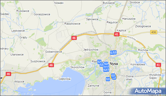 mapa Jędrzychów gmina Nysa, Jędrzychów gmina Nysa na mapie Targeo