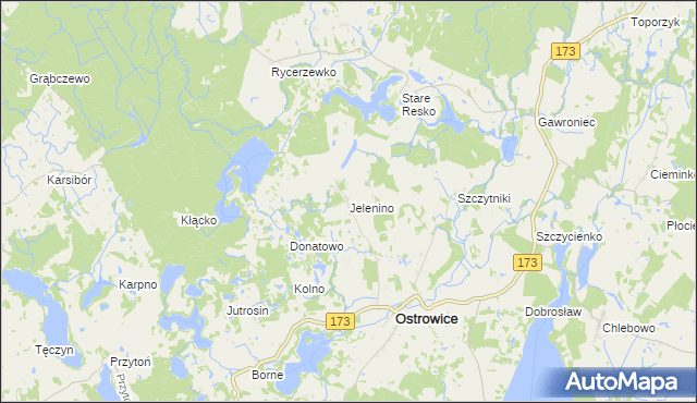 mapa Jelenino gmina Ostrowice, Jelenino gmina Ostrowice na mapie Targeo