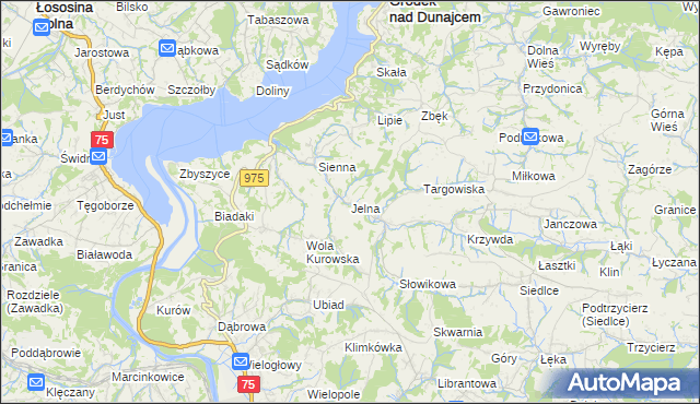 mapa Jelna gmina Gródek nad Dunajcem, Jelna gmina Gródek nad Dunajcem na mapie Targeo