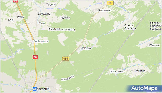 mapa Jelonka, Jelonka na mapie Targeo