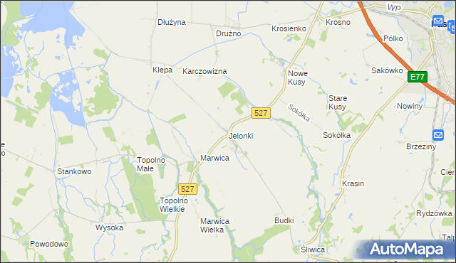 mapa Jelonki gmina Rychliki, Jelonki gmina Rychliki na mapie Targeo