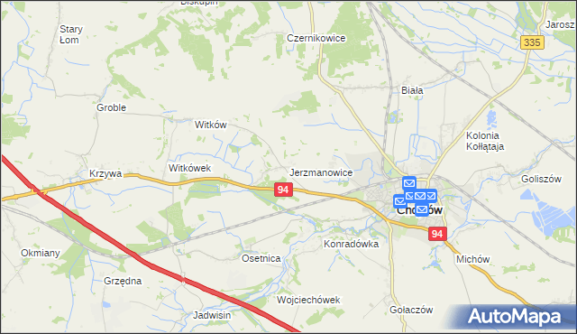 mapa Jerzmanowice gmina Chojnów, Jerzmanowice gmina Chojnów na mapie Targeo