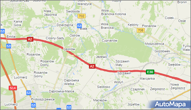mapa Jeżewo gmina Zgierz, Jeżewo gmina Zgierz na mapie Targeo