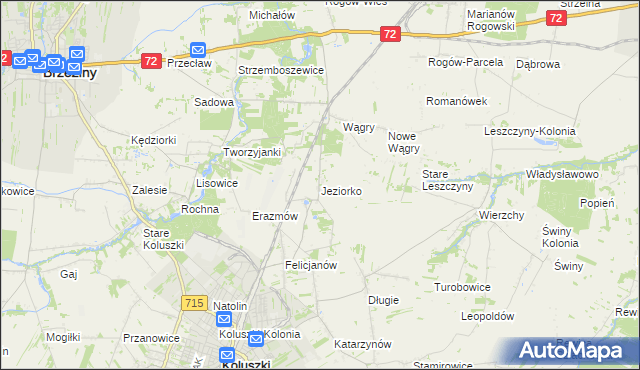 mapa Jeziorko gmina Koluszki, Jeziorko gmina Koluszki na mapie Targeo
