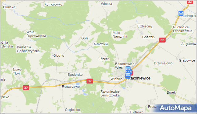 mapa Józefin gmina Rakoniewice, Józefin gmina Rakoniewice na mapie Targeo