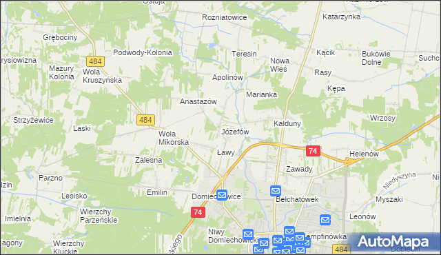 mapa Józefów gmina Bełchatów, Józefów gmina Bełchatów na mapie Targeo