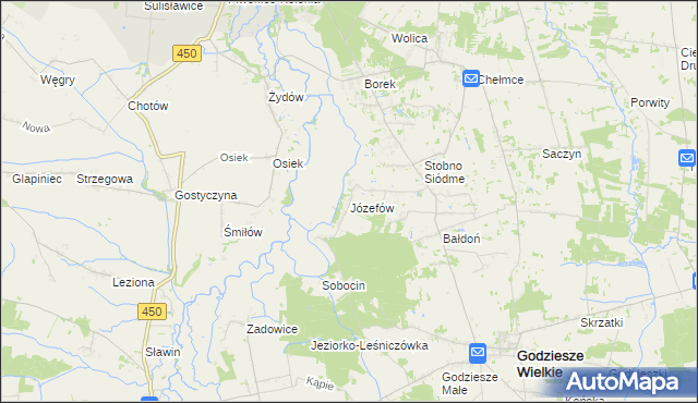 mapa Józefów gmina Godziesze Wielkie, Józefów gmina Godziesze Wielkie na mapie Targeo