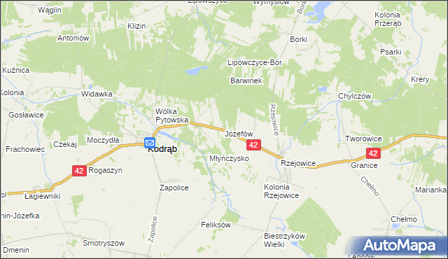 mapa Józefów gmina Kodrąb, Józefów gmina Kodrąb na mapie Targeo