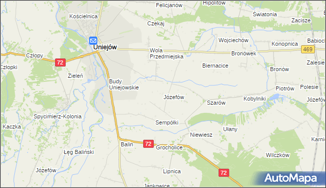 mapa Józefów gmina Poddębice, Józefów gmina Poddębice na mapie Targeo