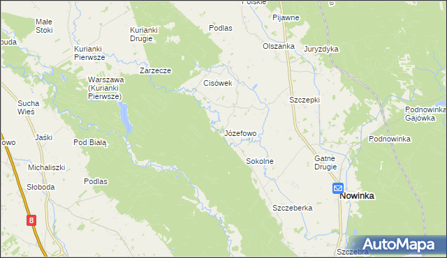 mapa Józefowo gmina Nowinka, Józefowo gmina Nowinka na mapie Targeo