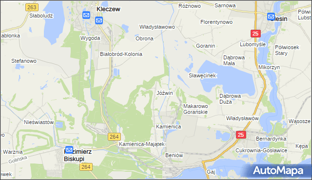 mapa Jóźwin gmina Kazimierz Biskupi, Jóźwin gmina Kazimierz Biskupi na mapie Targeo