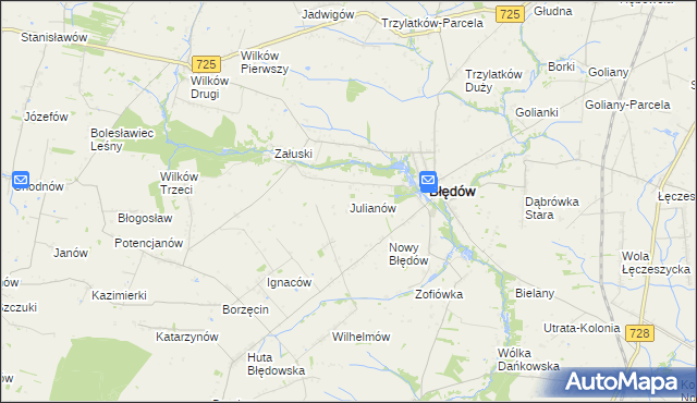 mapa Julianów gmina Błędów, Julianów gmina Błędów na mapie Targeo