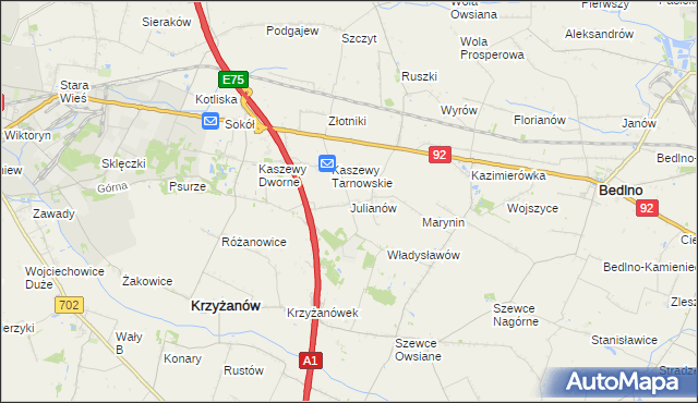 mapa Julianów gmina Krzyżanów, Julianów gmina Krzyżanów na mapie Targeo