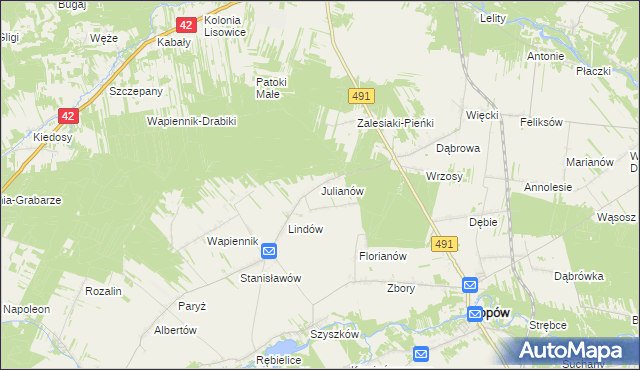 mapa Julianów gmina Lipie, Julianów gmina Lipie na mapie Targeo