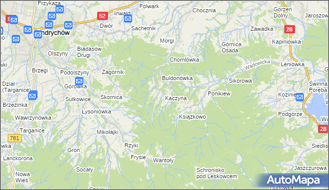 mapa Kaczyna gmina Wadowice, Kaczyna gmina Wadowice na mapie Targeo