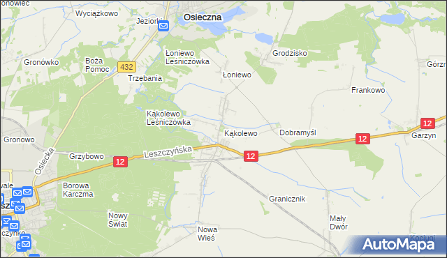 mapa Kąkolewo gmina Osieczna, Kąkolewo gmina Osieczna na mapie Targeo