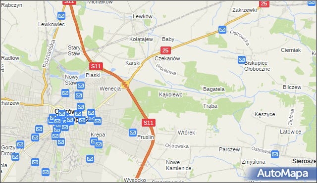 mapa Kąkolewo gmina Ostrów Wielkopolski, Kąkolewo gmina Ostrów Wielkopolski na mapie Targeo