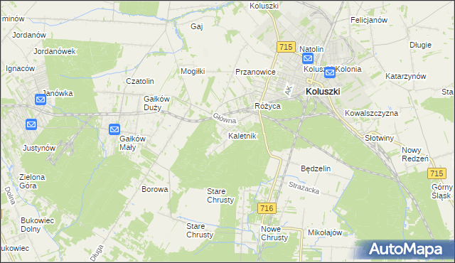 mapa Kaletnik gmina Koluszki, Kaletnik gmina Koluszki na mapie Targeo