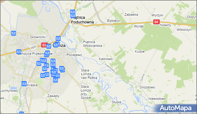 mapa Kalinowo gmina Piątnica, Kalinowo gmina Piątnica na mapie Targeo