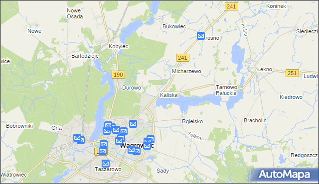 mapa Kaliska gmina Wągrowiec, Kaliska gmina Wągrowiec na mapie Targeo