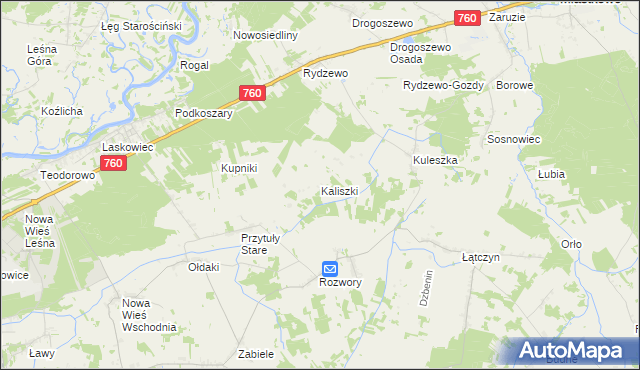 mapa Kaliszki gmina Miastkowo, Kaliszki gmina Miastkowo na mapie Targeo