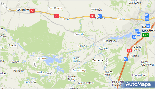 mapa Kaliszki gmina Rawa Mazowiecka, Kaliszki gmina Rawa Mazowiecka na mapie Targeo