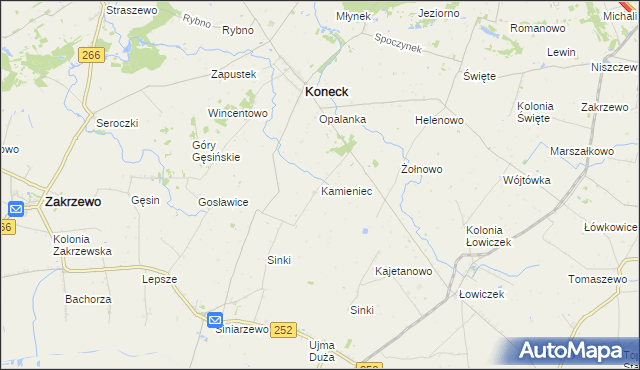 mapa Kamieniec gmina Koneck, Kamieniec gmina Koneck na mapie Targeo