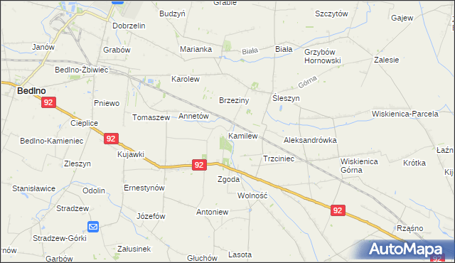 mapa Kamilew gmina Bedlno, Kamilew gmina Bedlno na mapie Targeo