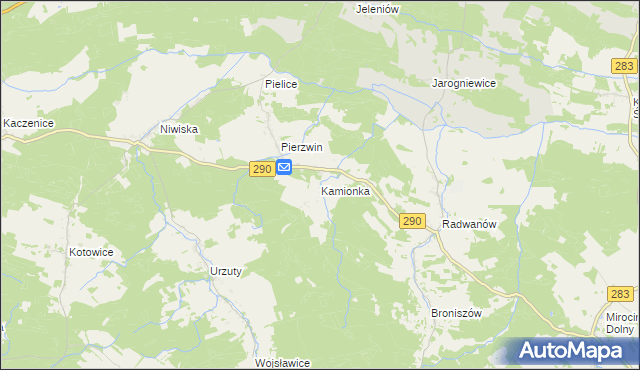 mapa Kamionka gmina Nowogród Bobrzański, Kamionka gmina Nowogród Bobrzański na mapie Targeo