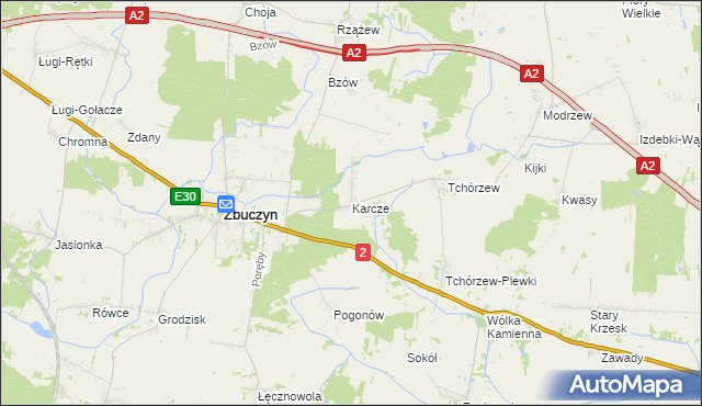 mapa Karcze gmina Zbuczyn, Karcze gmina Zbuczyn na mapie Targeo