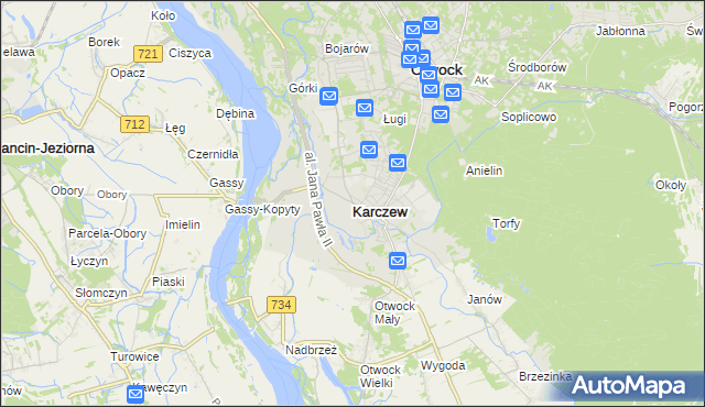 mapa Karczew powiat otwocki, Karczew powiat otwocki na mapie Targeo