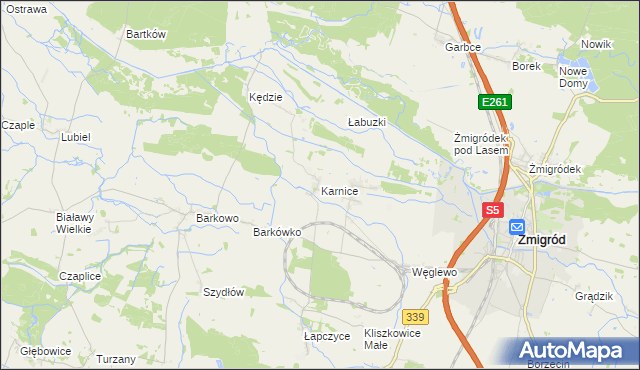 mapa Karnice gmina Żmigród, Karnice gmina Żmigród na mapie Targeo